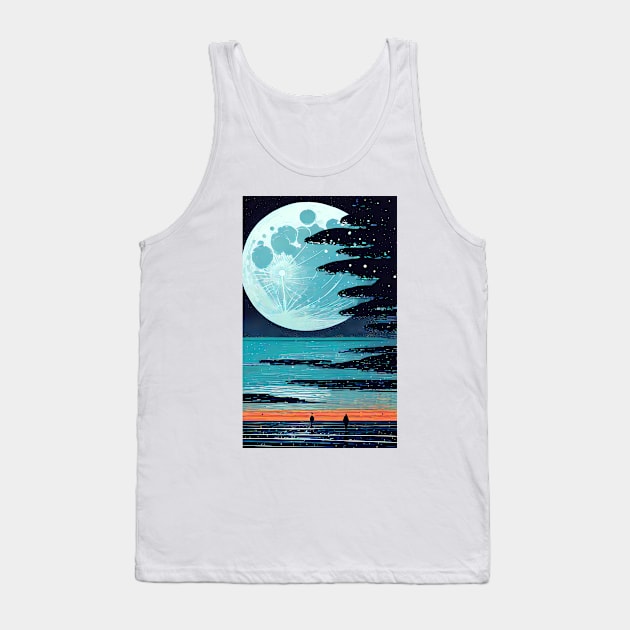 Vibrant Blue Moon bay abstract line art Tank Top by PsychicLove